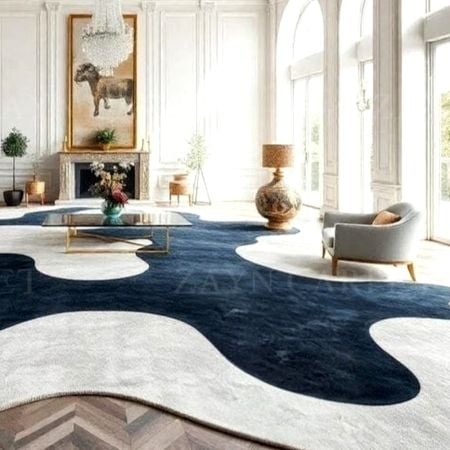 Handcrafted Abstract Black White Luxury Area Rug